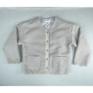 Mod Ref Teddy Sherpa Fleece Button Up Jacket Coat Women’s Large Light Grey
